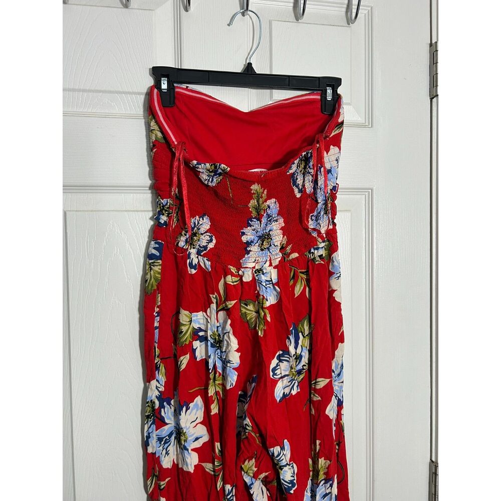 BOG Collective Red Floral Strapless Wide Leg Jumpsuit Medium